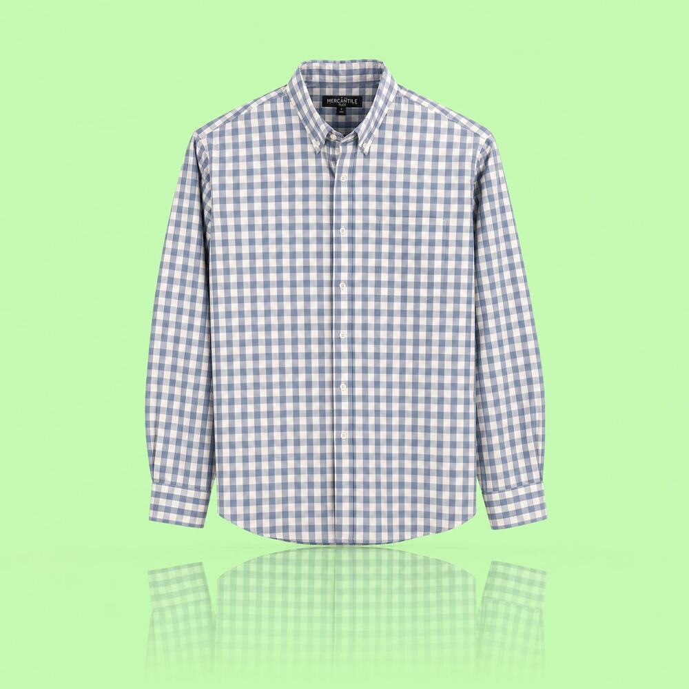 J Crew Mercantile Flex Button Down Shirt Men's Large Slim Fit Blue Gingham Check